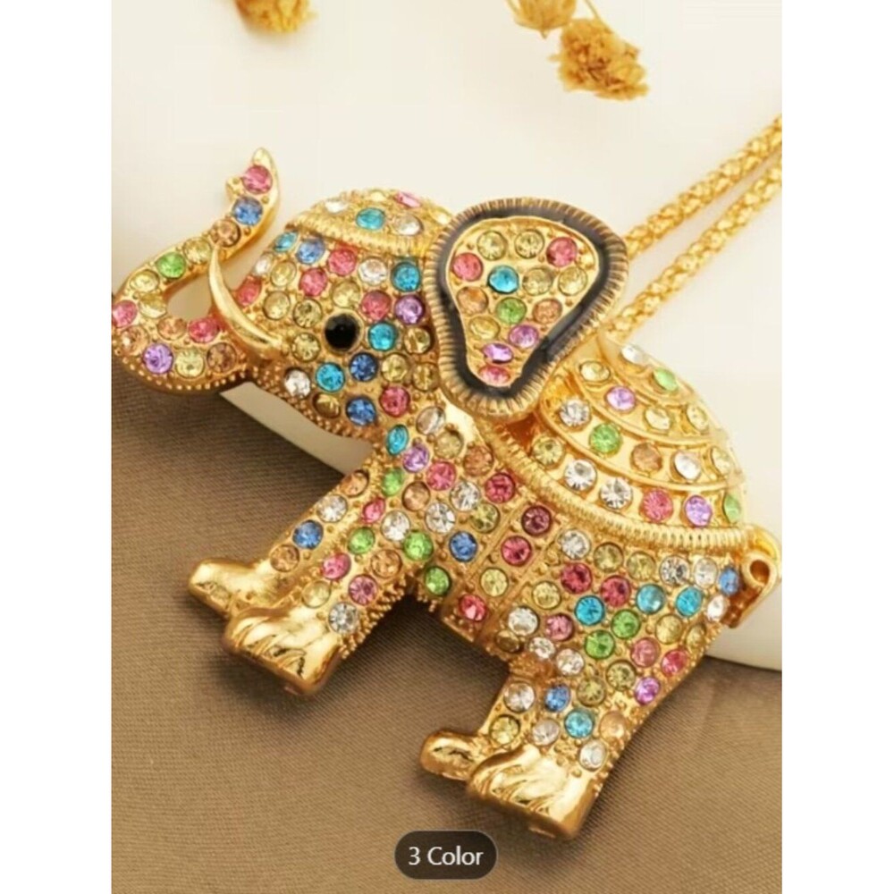 Unique & Charming Colorful Crystal Elephant Pendant and Chain Fashion Necklace